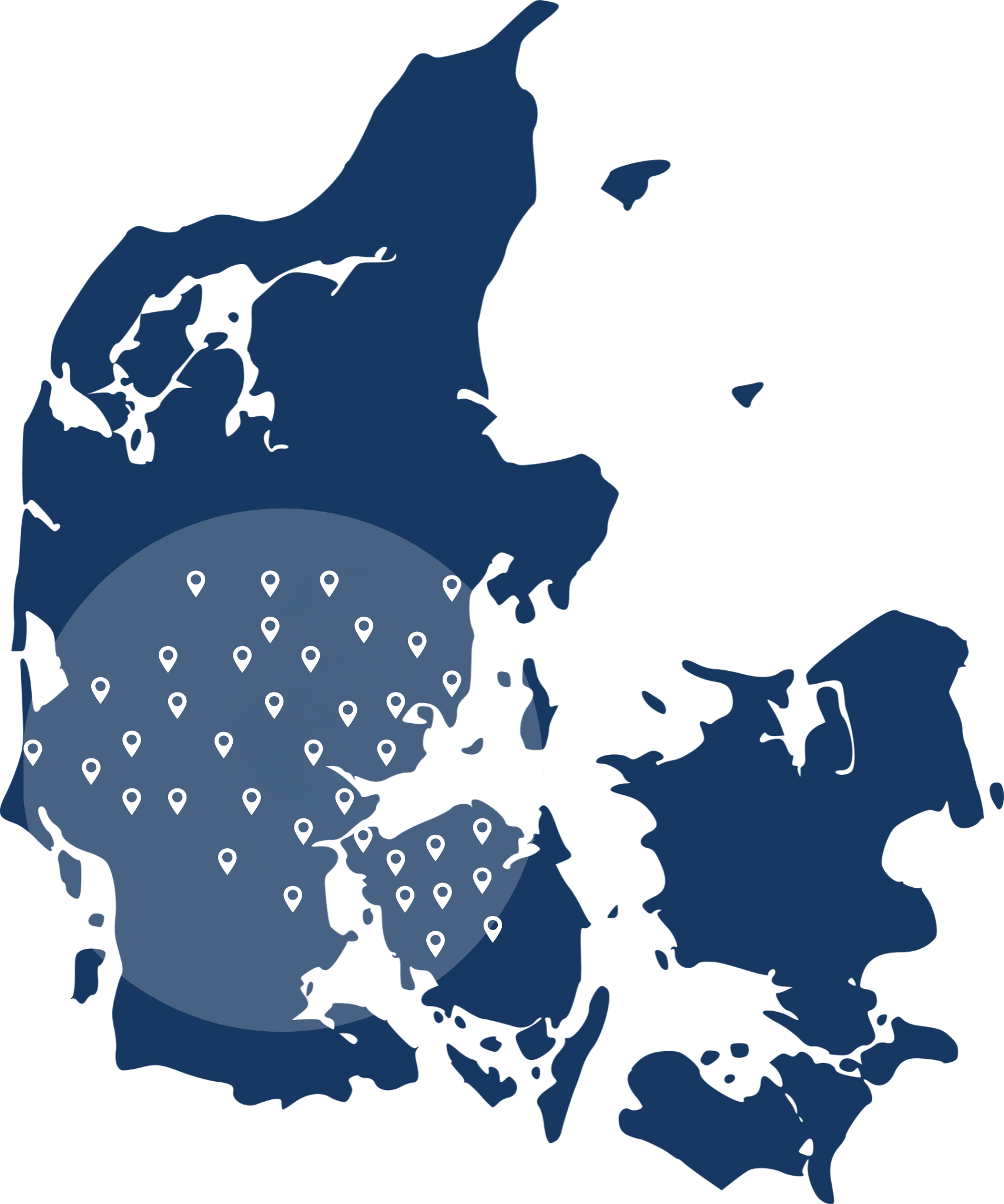 Kort over Danmark med MM Multipartners serviceområder